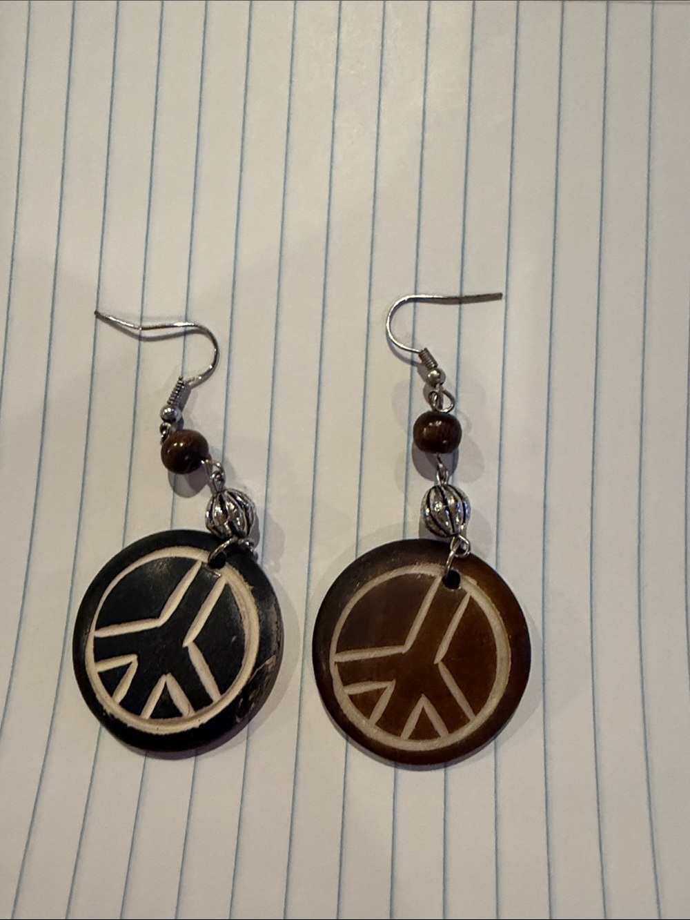 Handcrafted Brown Peace Sign Dangle Earrings - Women Jewelry